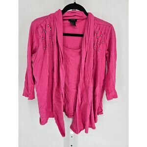 R.Q.T Women's Pink Long Sleeve Open Front Cotton-Rayon Top Size L